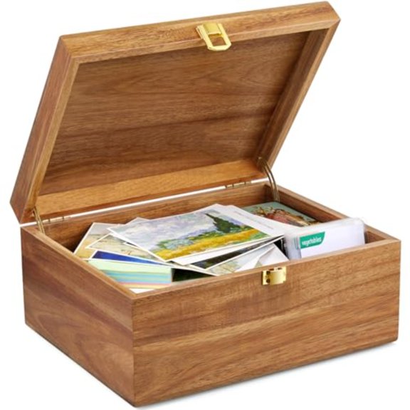 Wooden Keepsake Box Large Acacia Storage Box with a Hinged Lid Memory treasure box for Crafts and Photo Storage