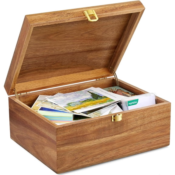 Wooden Keepsake Box, Large Acacia Storage Box with a Hinged Lid, Memory treasure box for Crafts and Photo Storage