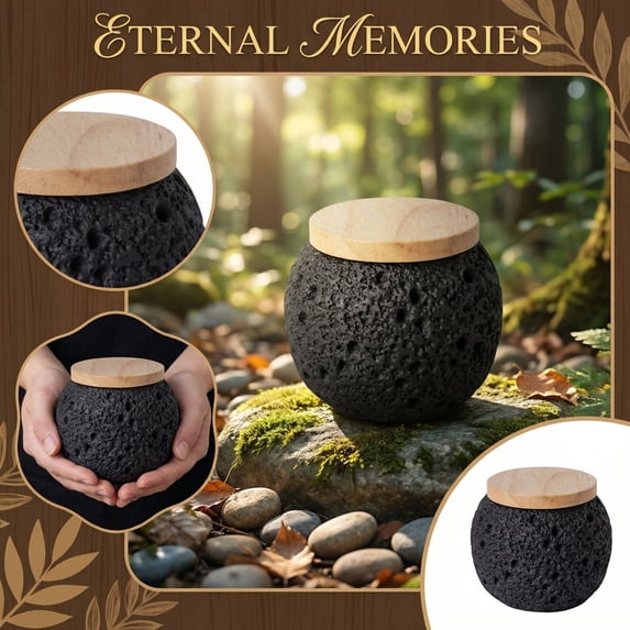 Wooden Keepsake Box, Pet Urns for Cats, Black Volcanic Body, Small Container with Lid, Small Urns for Ashes, Home Memorial, 1 Pc