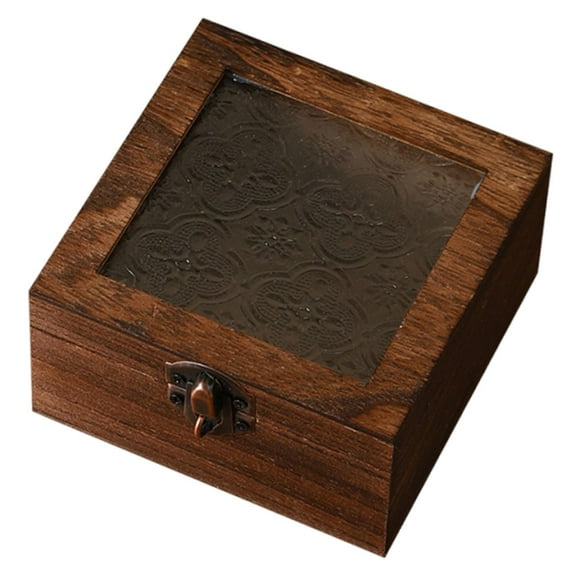Wooden Keepsake Box Storage Organizer Artistic Camellia Glass Lid for Cosmetics Jewelry Bedroom Decor