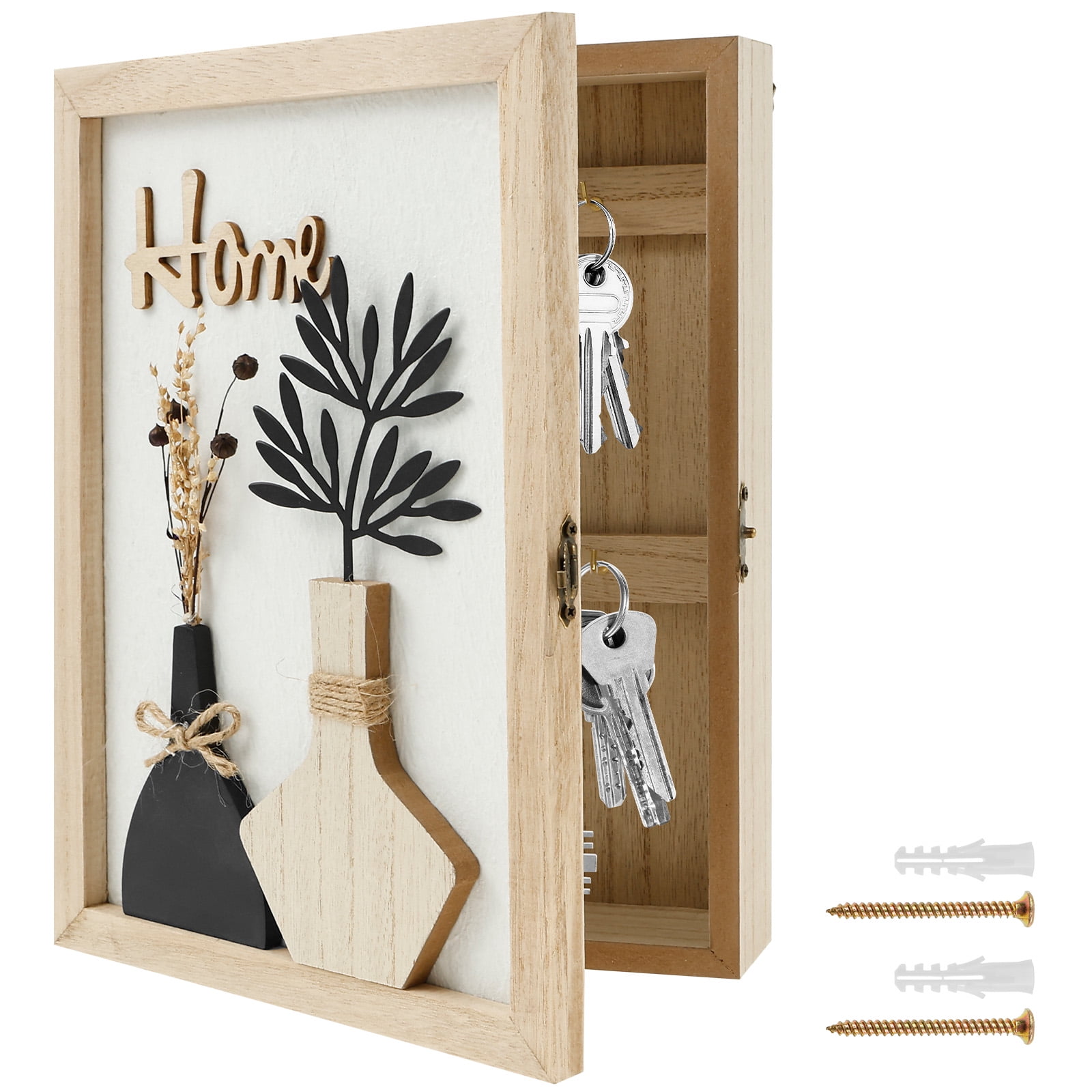 Wooden Key Box Decorative Wall Mount Wooden Key Holder with 6 Hooks ...