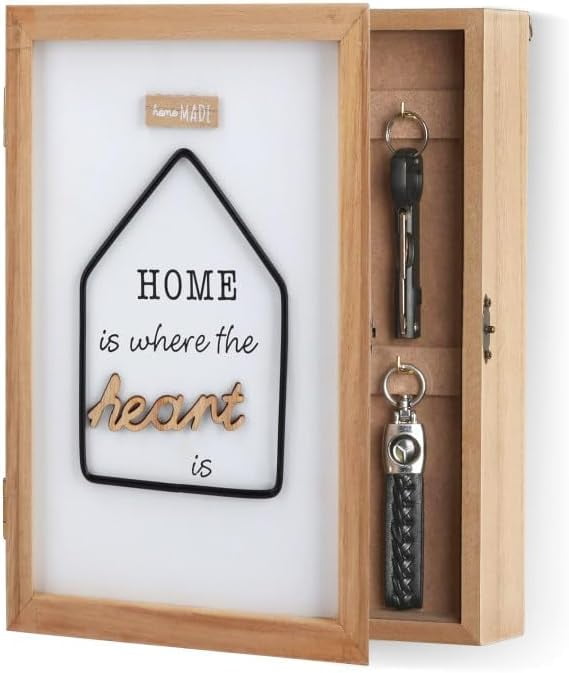 Wooden Key Box Wall Mount,Decorative Key Box,Hanging Key Cabinet with 6 ...