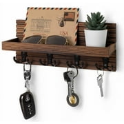 Wooden Key Holder for Entryway Decor Wall Mounted Mail Organizer and Key Hanger with 4 Hooks Rustic Rack for Keys Sunglasses