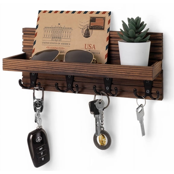 Wooden Key Holder for Entryway Decor Wall Mounted Mail Organizer and Key Hanger with 4 Hooks Rustic Rack for Keys Sunglasses