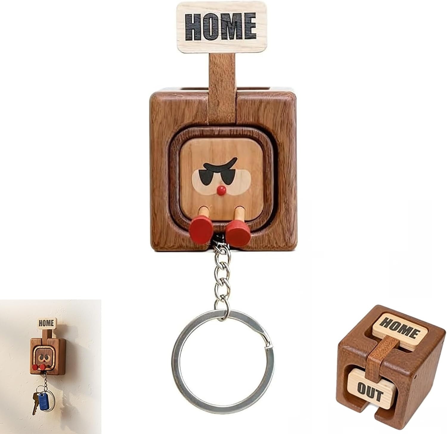 Wooden Key Home Keychain - Solid Wood Key Holder with Hooks for ...
