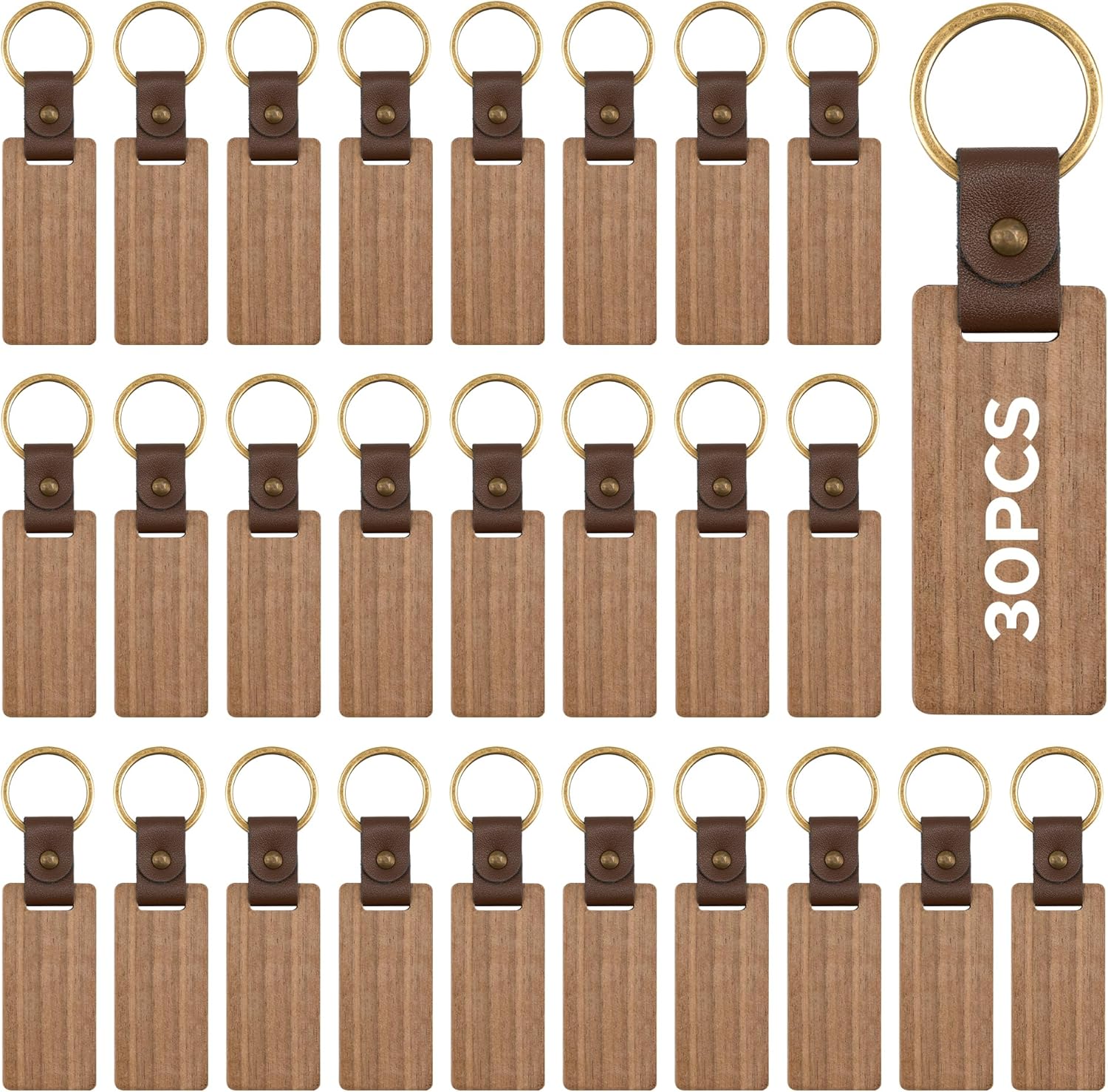 Wooden Keychain Blanks, Wood Key Chain Bulk, Unfinished Wooden Key Rings Key Tags for Laser Engraving DIY Craft Gift