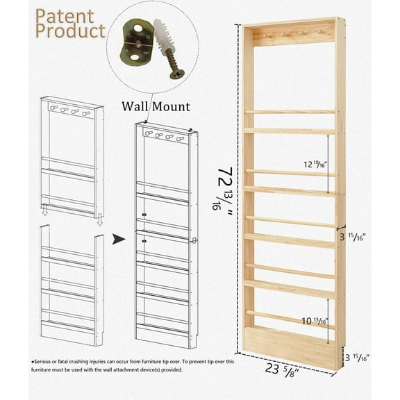 Wooden Kids Bookshelf Wall Mount with Hooks 4-Tier Organizer for Toys Books Space Saving