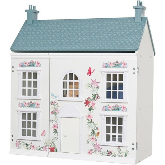 Wooden Kids Doll House Furniture Accessories, Large Cottage Ideal Dollhouse Playset Toy - Pretend Play Birthday Gift for Toddlers Girls Ages 3+ (White)