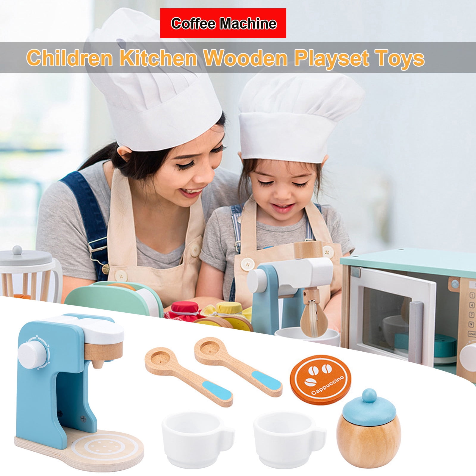 Wooden Kids Kitchen Set with Coffee Maker & Accessories