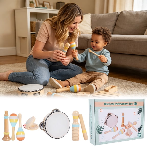 Wooden Kids Musical Instrument Set Early Education Percussion Toy,A
