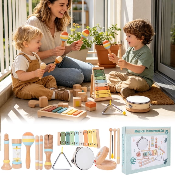 Wooden Kids Musical Instrument Set Early Education Percussion Toy,C