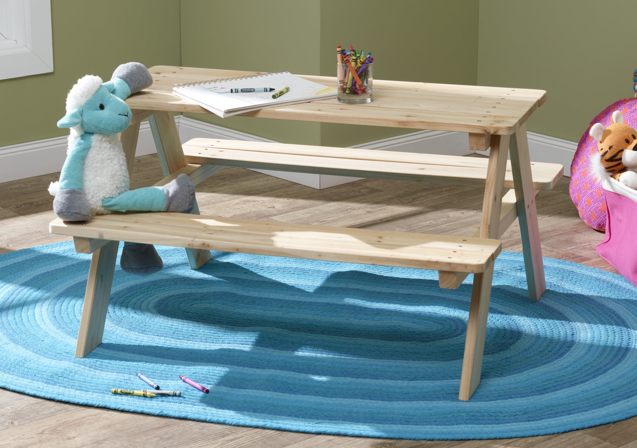 Natural Wood Kids Picnic Table with Rounded Edges