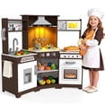 thumbnail image 1 of Wooden Kids Pretend Play Corner Kitchen Set Cooking Playset Toddler Toy Gift with Sounds & Lights(Brown), 1 of 20