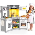 thumbnail image 1 of Wooden Kids Pretend Play Corner Kitchen Set Cooking Playset Toddler Toy Gift with Sounds & Lights(Gray), 1 of 20