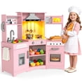 thumbnail image 1 of Wooden Kids Pretend Play Corner Kitchen Set Cooking Playset Toddler Toy Gift with Sounds & Lights(Pink), 1 of 19