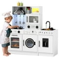 thumbnail image 1 of Wooden Kids Pretend Play Kitchen Set Cooking Toys Toddler Gift w/Real Running Water,Sounds,Lights(White), 1 of 16