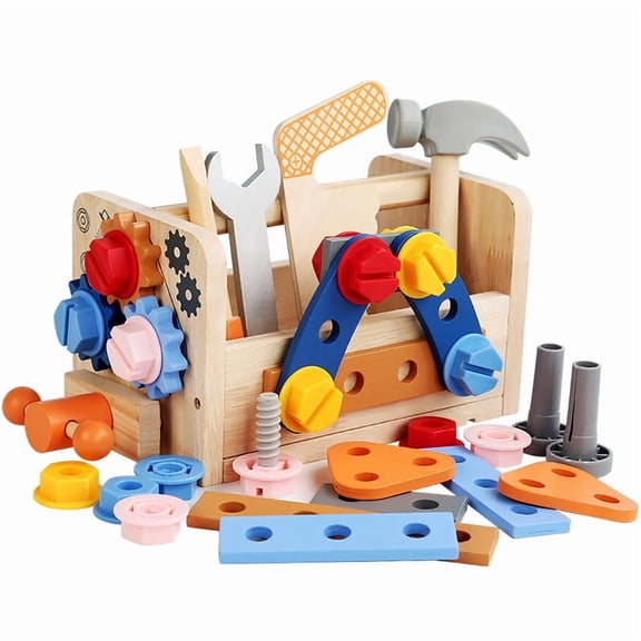 XUEYU Wooden Kids Tool Set 38 PCS Educational Construction Toy with Tool Bench, Montessori Toddler Tool Box, STEM Gift for Boys & Girls
