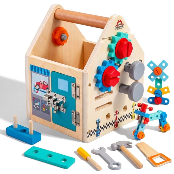 Montessori Toddler Tool Set - 33 PCS Wooden Kids Tools with Box / Bench, Montessori Educational Pretend Play Preschool Toys Gifts for 2 3 4 5 Year Old Boy Girl Kids,  Fine Motor Skills Tool Set