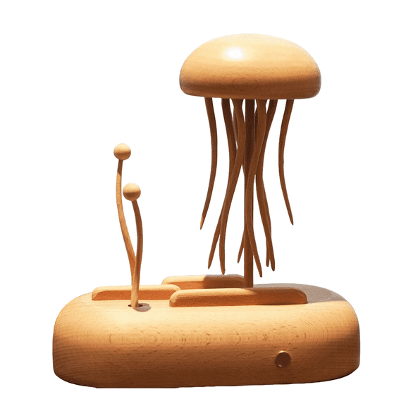 Wooden Kinetic Jellyfish Sculpture,Handcrafted Bionic Ocean Model, USB Rechargeable Dynamic Desk Ornament, Creative Home Decorations