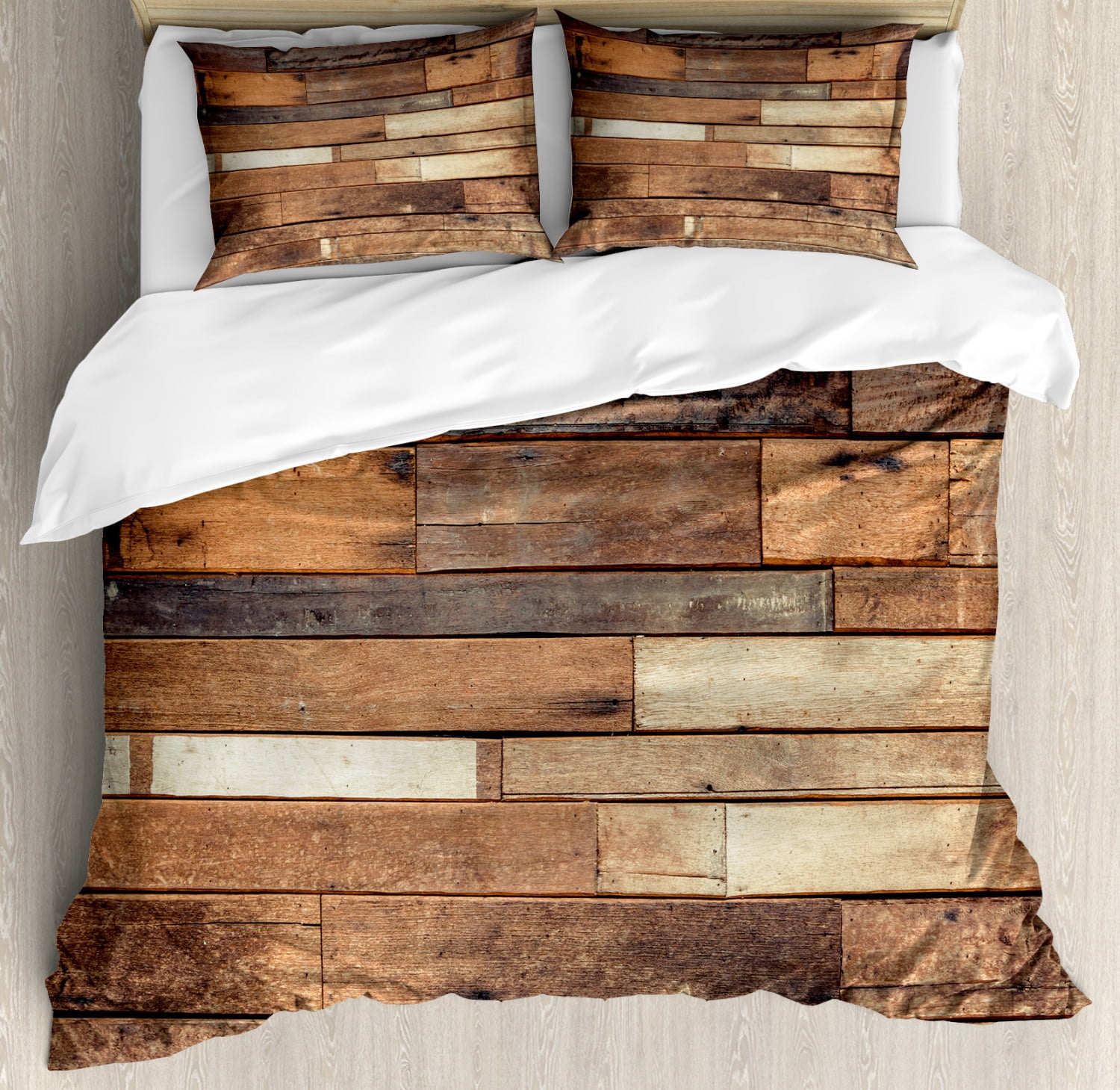 Rustic Brown King Size Wooden Plank Duvet Cover Set