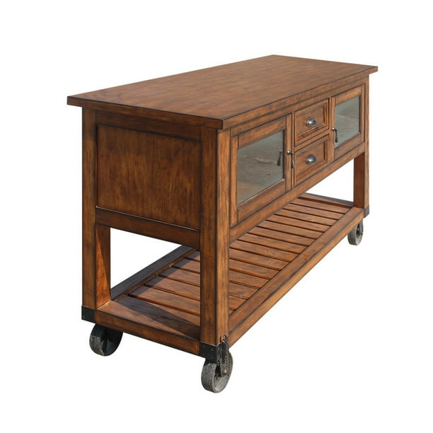 Wooden Kitchen Cart, Distress Chestnut Brown