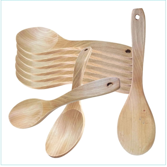 Wooden Kitchen Cooking Spoon, Solid Wood Serving Spoons for Stirring, Mixing, Non Stick Kitchen Utensil, Tableware, Scoop Ladle for Stews, Soups, Pasta, Salad, Sauce (3)