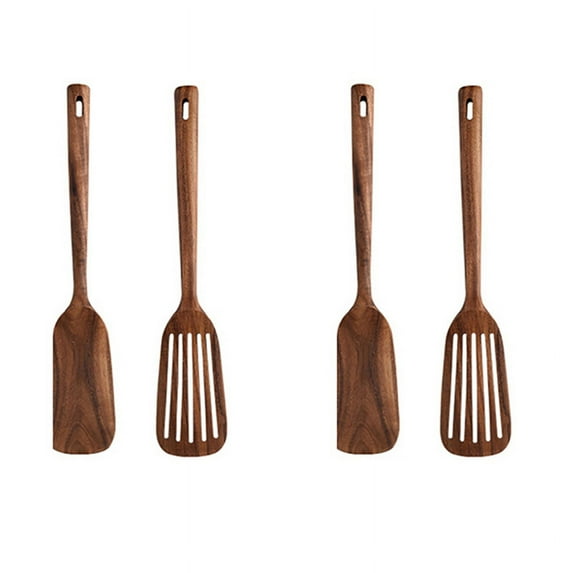 Wooden Kitchen Cooking Utensils,4 PCS Wooden Spoons and Spatula for Cooking, Sleek, Cookware for Home Use and Kitchen