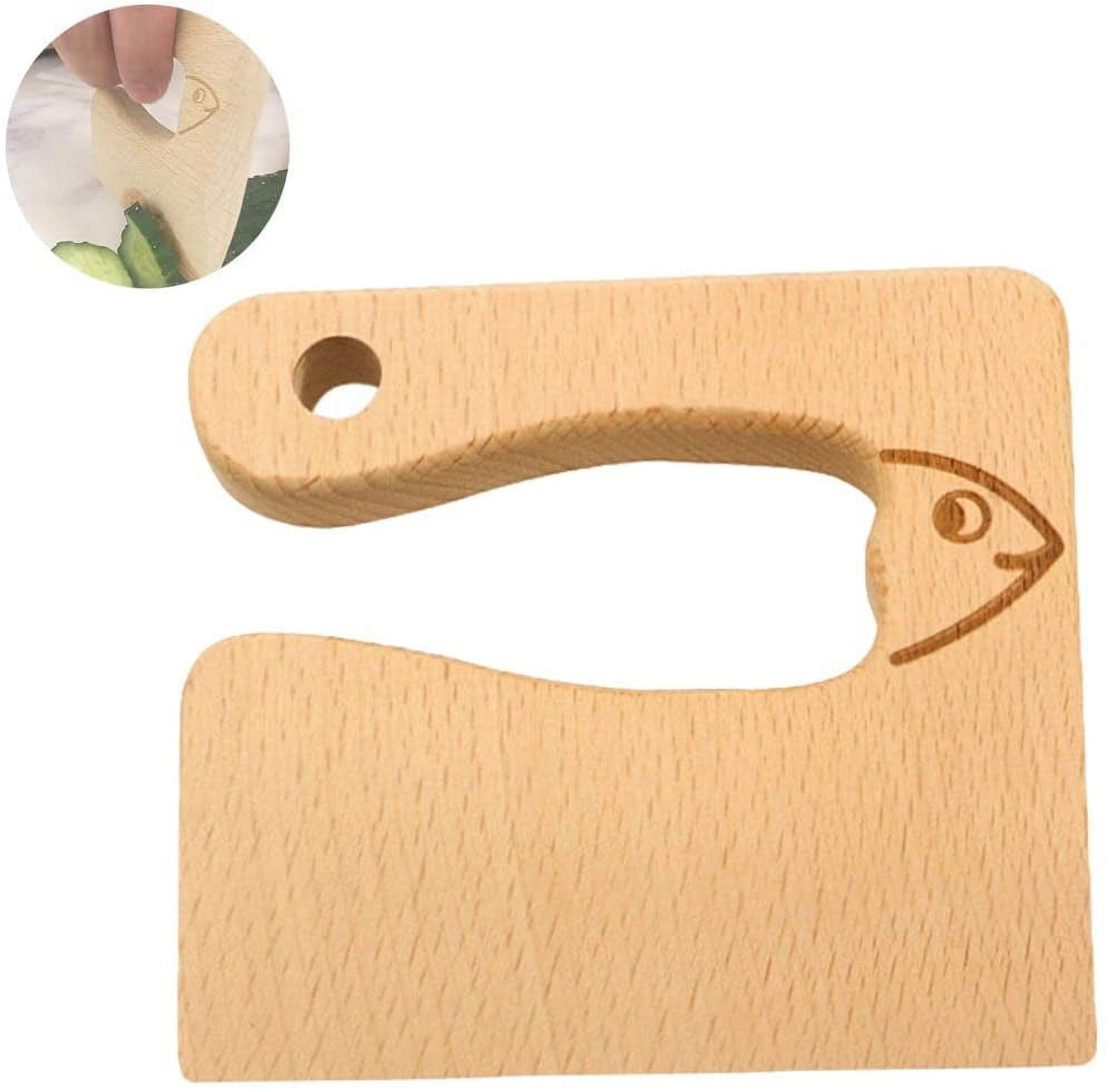 Cutting Board, Safe Wooden Knife, Butter Knife and Whisk for Kids SET,  Toddler Utensil Montessori Toy Knife, Wooden Chopper