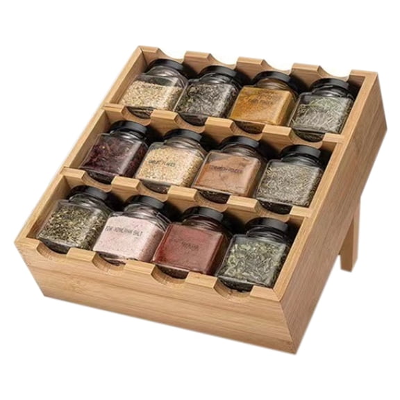 Wooden Kitchen Organizer 12-Grid Multi-Layer Spice Rack Home Multi-Function Condiment Storage Shelf Storage Jars