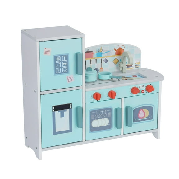 Wooden Kitchen Play Set with Rich Accessories, Sturdy Construction Children Simulated Fridge Toy, Enhances Hand-eye Coordination Cognition Motor Skills Pretend Play Kitchen Set-Green