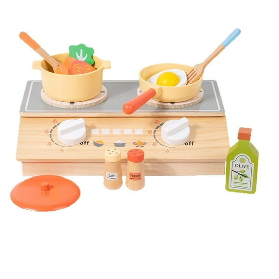 Wooden Kitchen Playset for Toddlers, Kids Cooking Pretend Play Toy with Cookware, Play Food, Utensils & Spices, Educational Set for Boys Girls Ages 3+