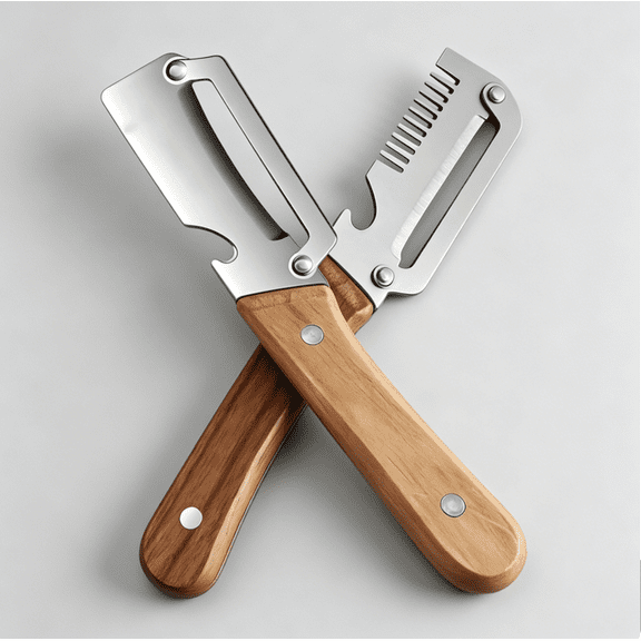 Wooden Kitchen Tool, Kitchen Multi-Function Stainless Steel Thickened Fruit Peeler Knife, 2-in-1 Multifunctional Peeler, for Peeling & Opening Bottles