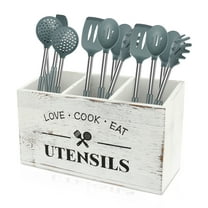 Wooden Kitchen Utensil Holder 3 Compartments Large Kitchen Utensil Caddy Organizer Sturdy Silverware Holder Farmhouse Wood Cooking Utensil Stand for Kitchen Countertop Farmhouse