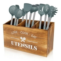 Wooden Kitchen Utensil Holder 3 Compartments Large Kitchen Utensil Caddy Organizer Sturdy Silverware Holder Farmhouse Wood Cooking Utensil Stand for Kitchen Countertop Farmhouse