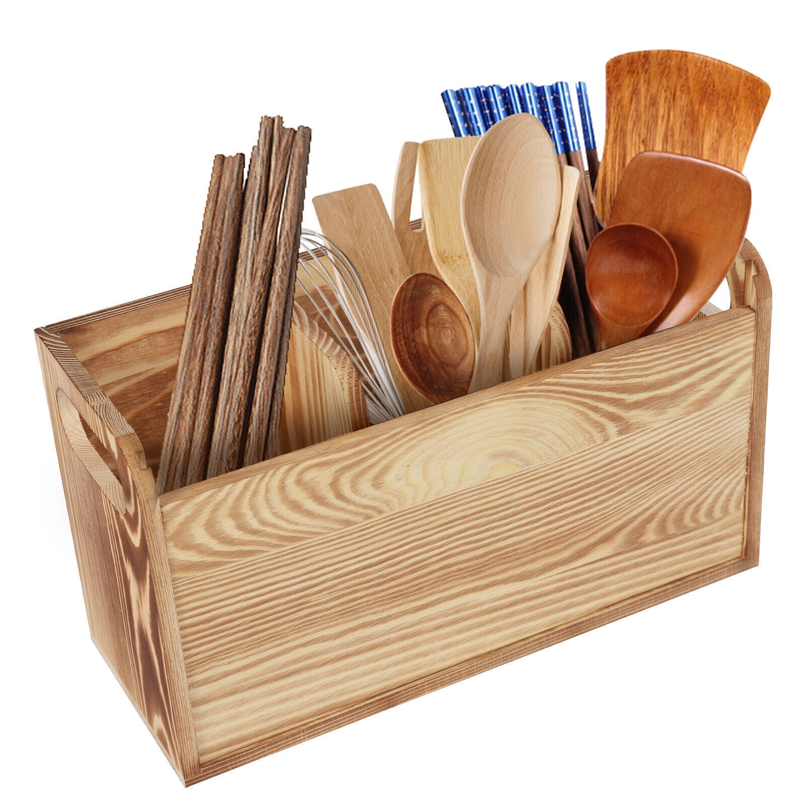 Wooden Kitchen Utensil Holder Kitchen Countertop Wooden 3 Compartments