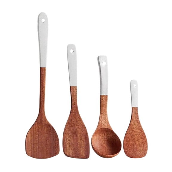 Wooden Kitchen Utensil Set, 4-Piece with Ergonomic Handles, Essential Tools for Stirring, Frying, and Serving