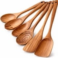 thumbnail image 1 of Wooden Kitchen Utensils Set of 6 – Natural Cooking Spoon Set with Spatula, Ladle & Turner – Heat Resistant Wooden Cooking Tools for Nonstick Cookware, 1 of 8