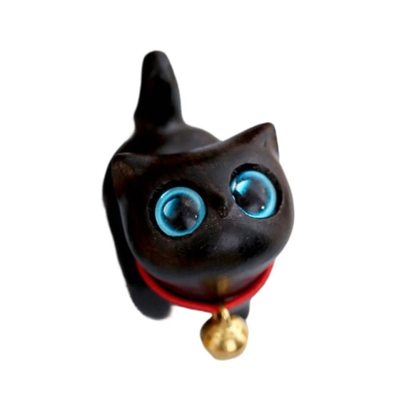Wooden Kitten Figurine Handcrafts Miniature Cats Statue Decors for Home Office Desktop Shelf Sculpture Ornament Gift