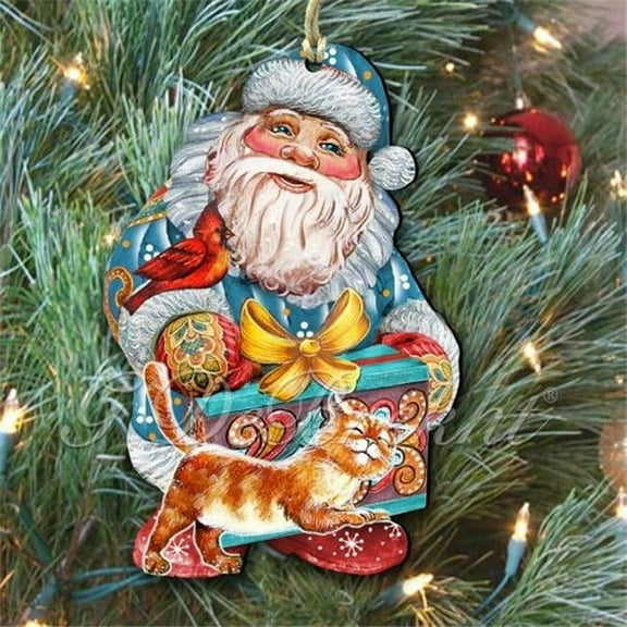 Wooden Kitty Santa Christmas Decorative Hanging or Freestanding Figurine for Home & Garden