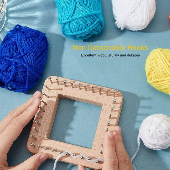 Wooden Knitting Board For DIY Crafts, Versatile Square Loom With Fixed Hooks, Makes Hats  More