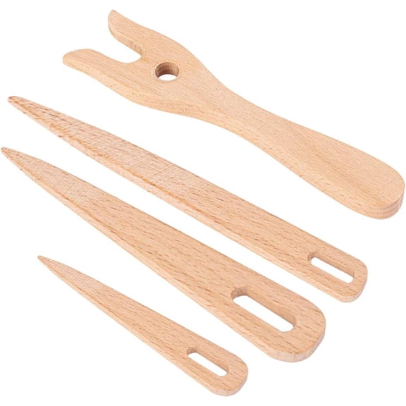 Wooden Knitting Fork and Big Eye Needle Sets for DIY Kniting Bracelet Weaving Tool BurlyWood