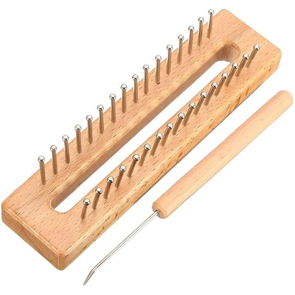 Wooden Knitting Loom Kit - 6.3 Inch Rectangle Frame with Metal Pins & Crochet Hook, Hand Weaving Loom for Beginners to Make Scarves, Hats & DIY Crafts