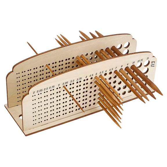 Wooden Knitting Needle Organizer Size 0-19(2-15mm) Knitting Needles Holder Crochet Hook Storage Display Stand for Straight Circular Needles Hollow Flower Style 12.4x3.9x4.5inch DIY