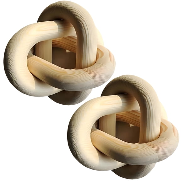 2-Pack Wooden Knot Decor, Pine Wood Chain Link Sculpture for Modern Tabletop & Home Accents, Light Tone Artful Display
