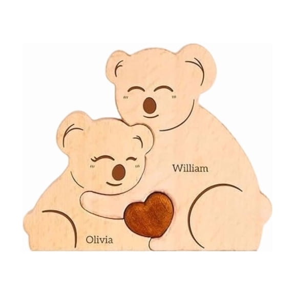 Wooden Koala Family Puzzle Set, Home Decor Carved Ornament, Party Decoration Craft, Family Themed Wood Art, Living Room Shelf Decor,A