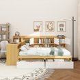 thumbnail image 1 of Wooden L-Shape Daybed with Seven Storage Cabinets and Two Storage Drawers, Multi-functional Bed with Study Desk and Built-in Bookshelf, Natural+White, 1 of 16