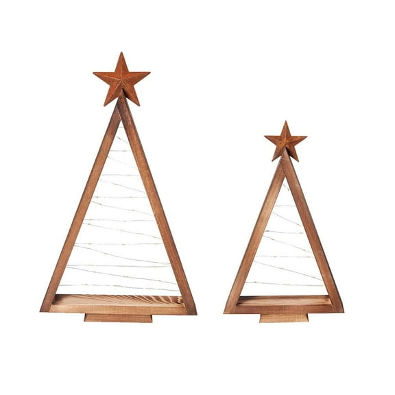 Wooden LED Christmas Tree, Battery-Operated Indoor/Outdoor Decor, Festive Holiday Home & Office Display