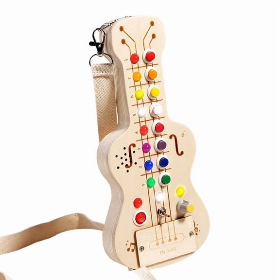 Wooden LED Light Busy Board, Guitar Shape Melody Toy, Sensory Activity Board, Early Learning Interactive Toy