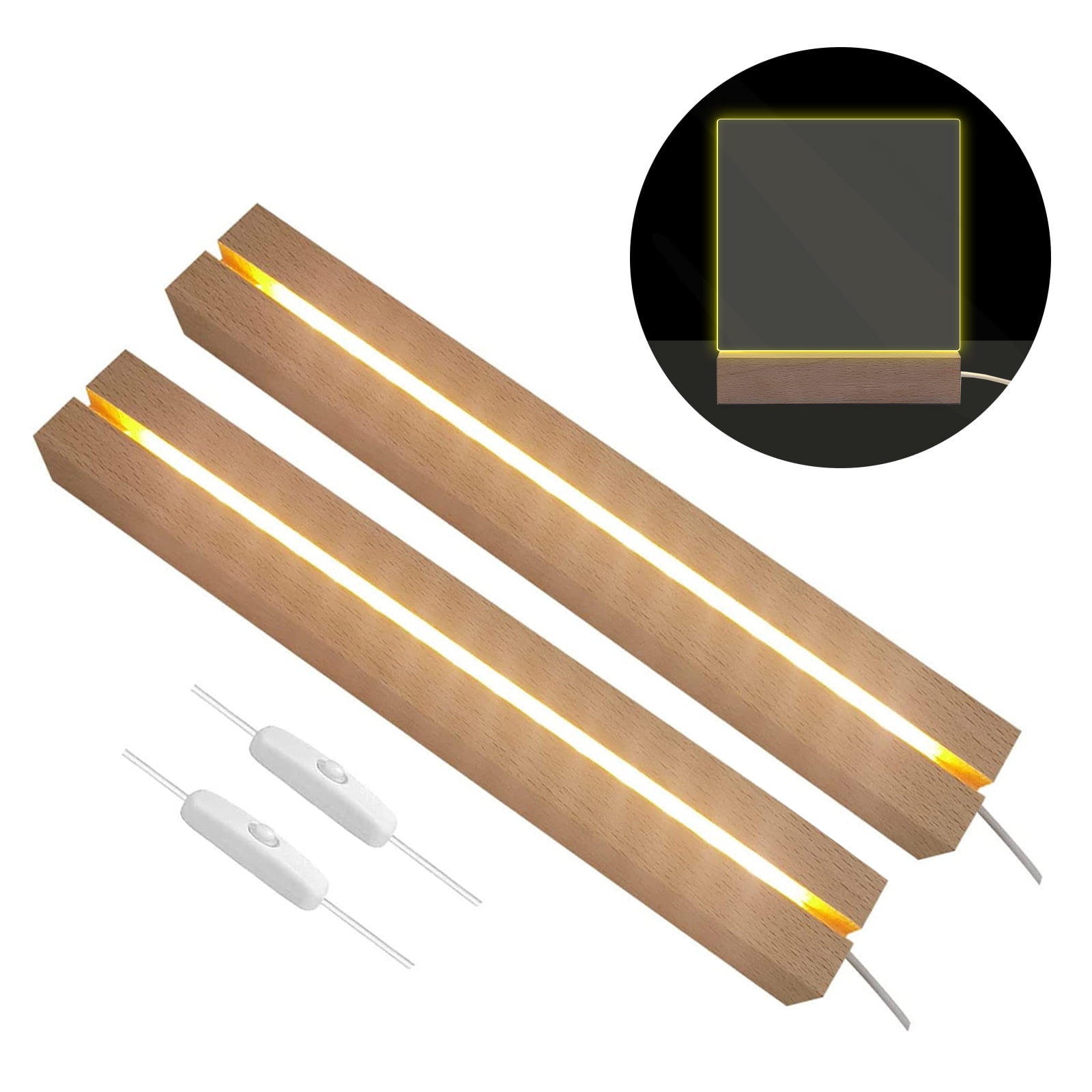 Wooden LED Lights Display Base 11.81inch Wood Rectangle Display