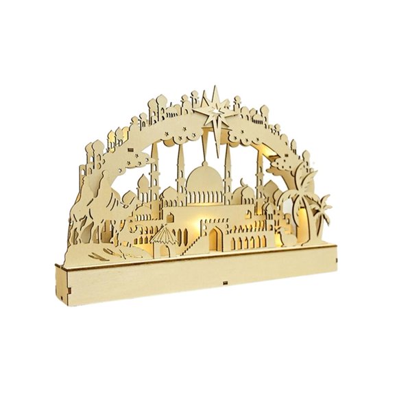 Wooden LED Mosque Skeleton Night Light For Eid Decoration With Battery Powered Warm White Lights